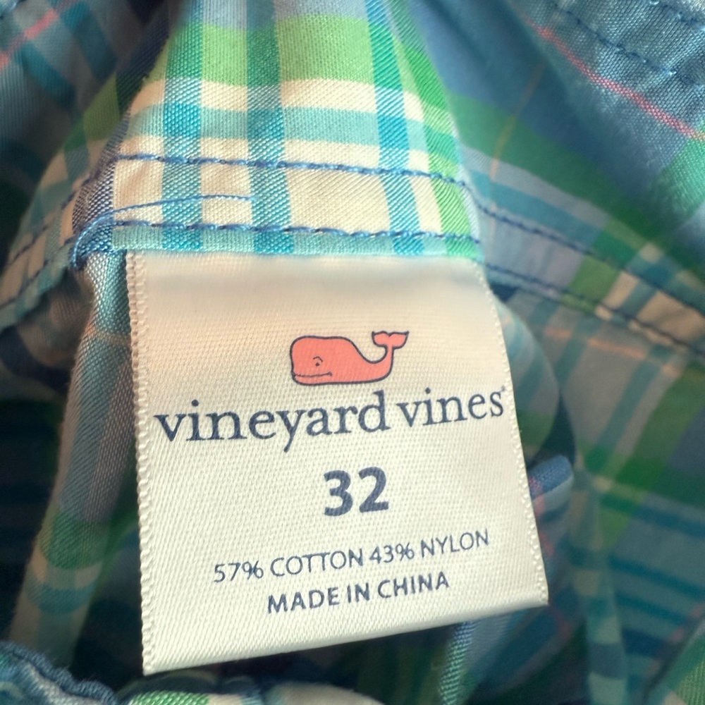 Vineyard Vines Blue and Green Plaid Men's Swim Trunks - Picture 3 of 3